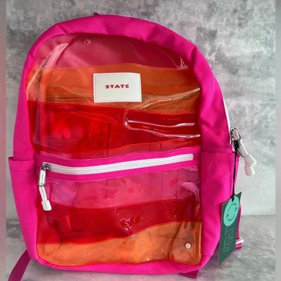 NWT • STATE Kane Kids Clear Pink & Orange Novelty Zigzag Backpack - Picture 4 of 7